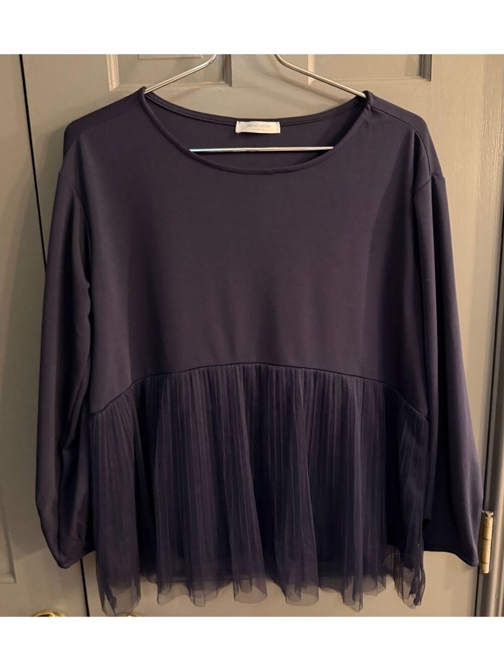 Chocol Raffine (Japan) Women's Long Sleeve Navy Blue Peplum Tulle Top One Size
